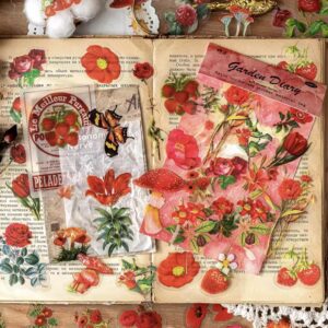 Stickers sin adhesivo flores rojas 10u
