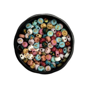 Cuentas circulo con letras en dorado 25grs