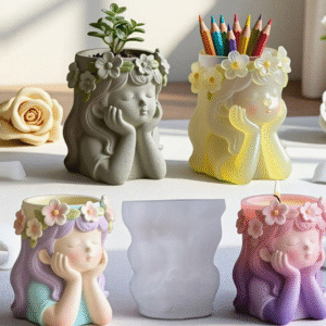 Molde maceta cabeza de mujer flores