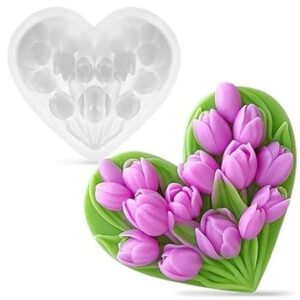 Molde corazon con tulipanes