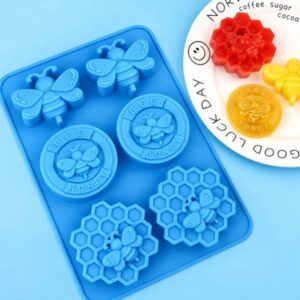 Molde silicona abeja, panal y colmena circular x 6
