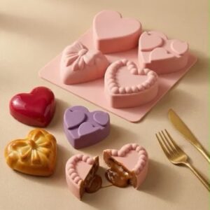 Molde silicona 4 corazones grandes