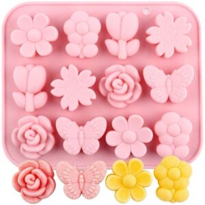 Molde silicona 12 figuras flores mariposa