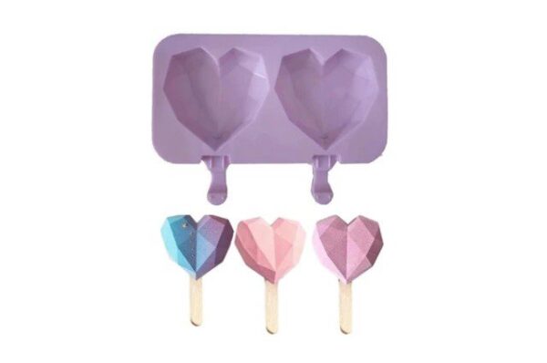 Molde 2 paletas corazones facetados