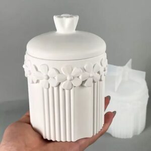 Molde tarro alto con tapa y flores