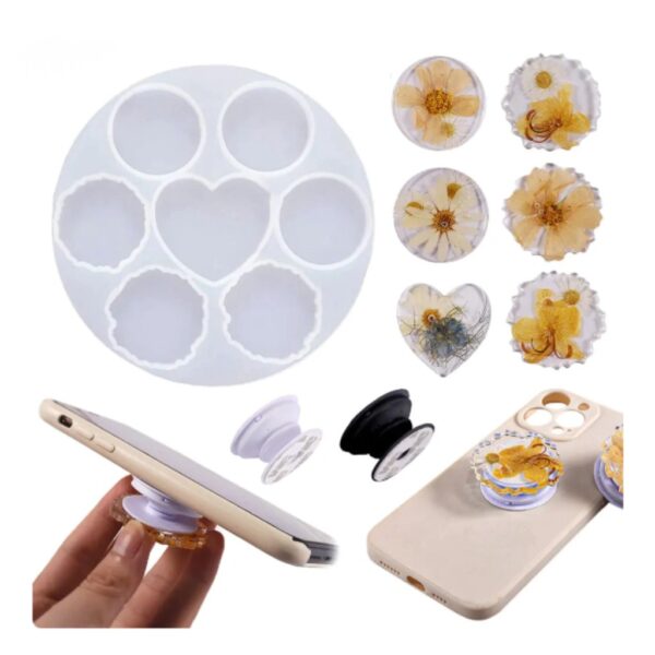 Molde popsocket 3 círculos geodas 1 corazon