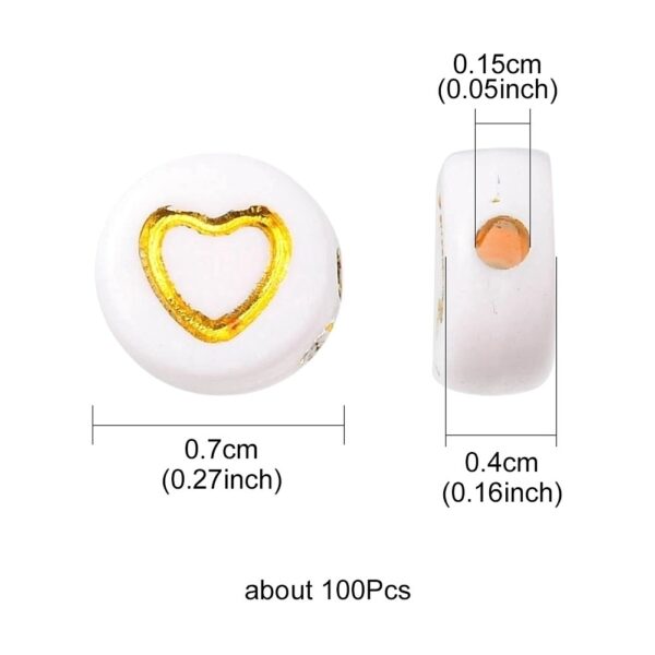 Letras cuentas corazon blancas con  dorado cuadradas 15grs - Imagen 3