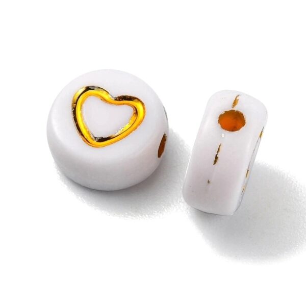Letras cuentas corazon blancas con  dorado cuadradas 15grs - Imagen 2